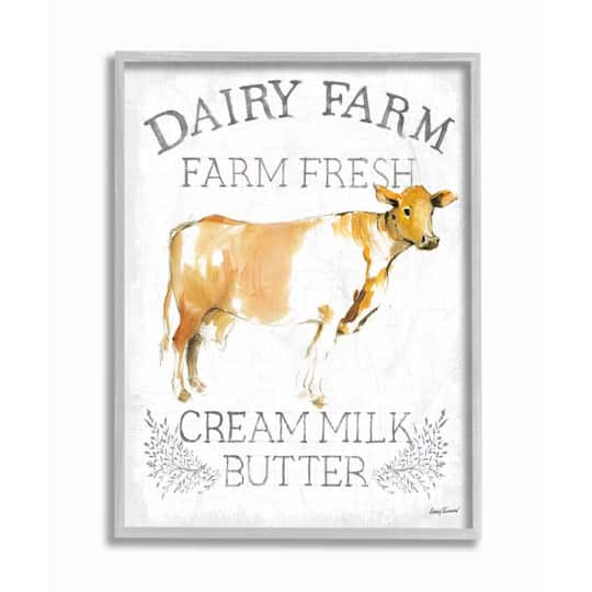 Stupell Industries Country Cow Watercolor Style with Gray Frame Wall Accent